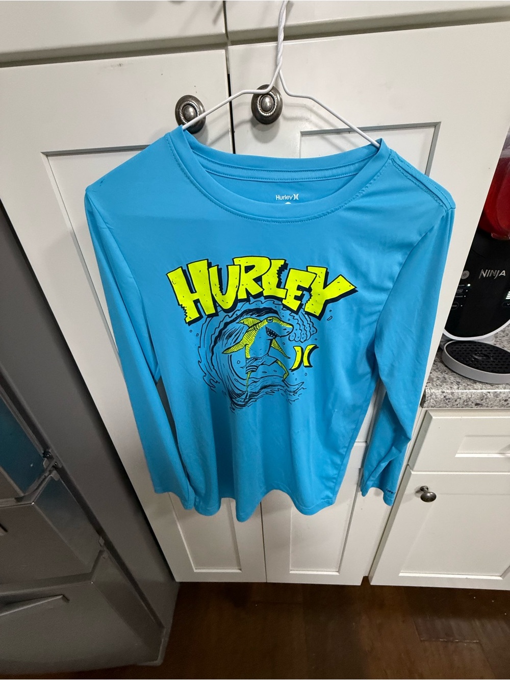 Hurley Bright Blue Long-Sleeve Surf Graphic Tee with Neon Yellow Logo